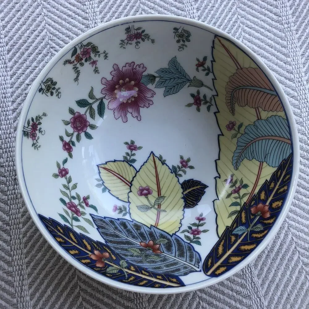 Serving Bowl Tobacco Leaf Genus Nicotiana Fine China by Mann Colorful 8.25